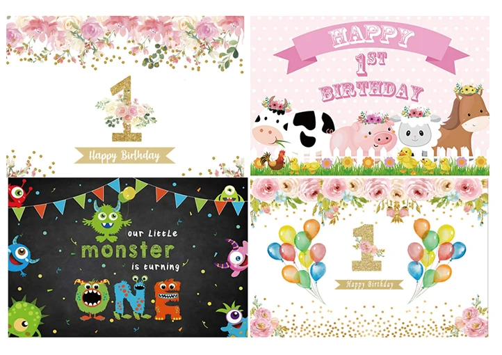 1st Photography Backdrop Flower Kids Happy Birthday Party Baby Shower Photo Background Studio Prop Decoration | Электроника