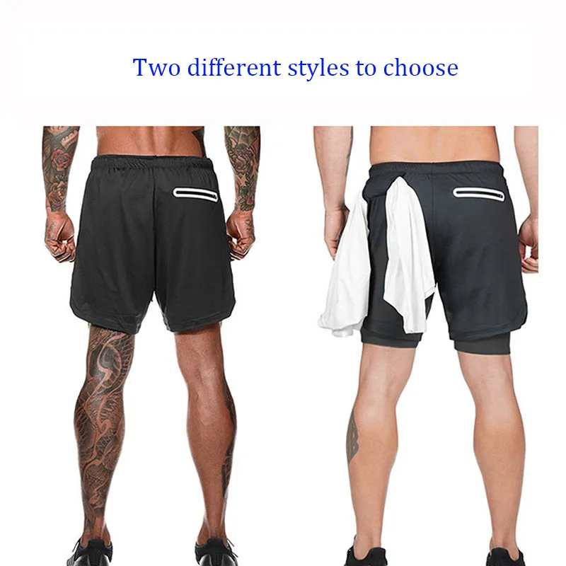 Men's Sport Running Beach Short Board Pants Swim Trunk Pants Quick Drying 2 in 1 Surfing Shorts double-deck Swimwear for Male