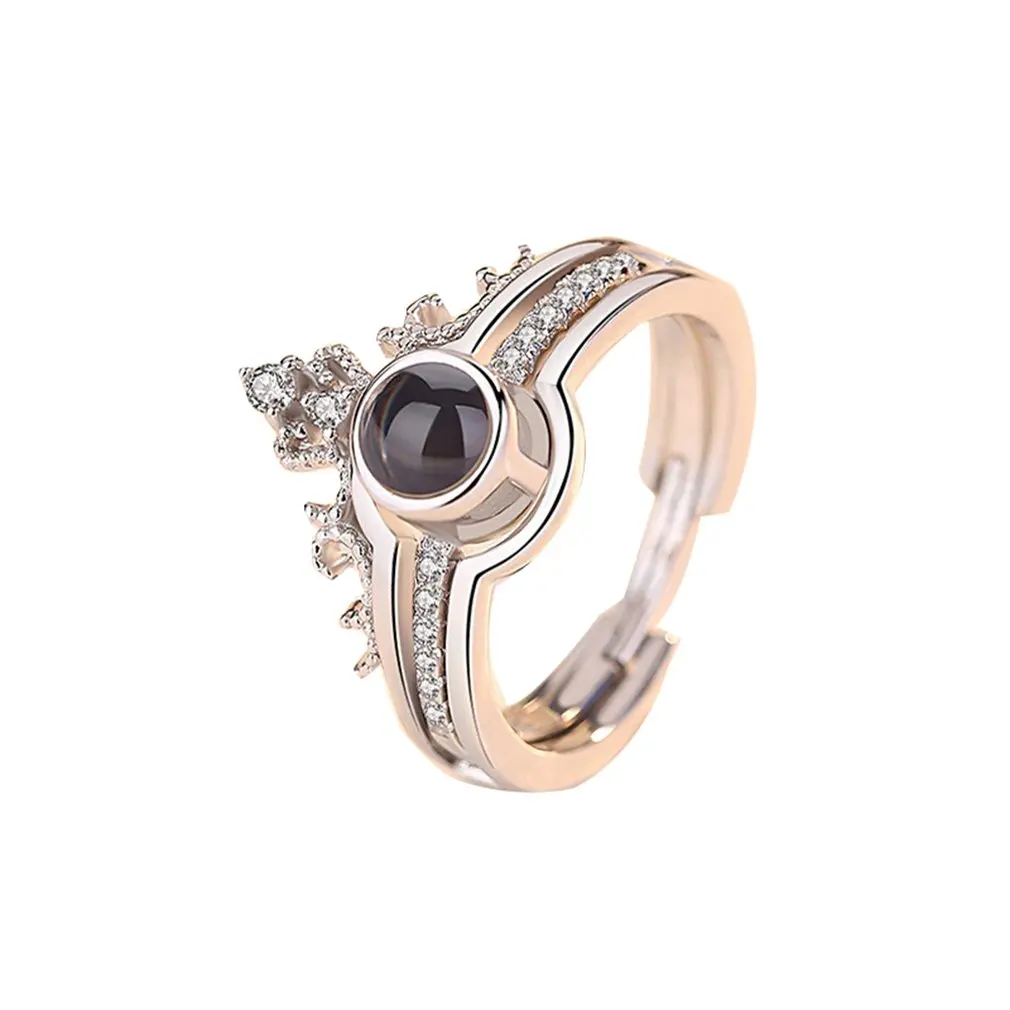 

S925 Beautiful Authentic Ring Sterling Silver 100 Languages Light Projection I Love You Pendant Ring