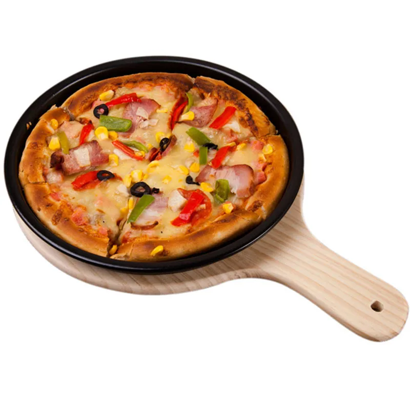 Wooden Pizza board Round with Hand Pizza Baking Tray Stone Cutting Board Platter Cake Bakeware Tools pizza bakeware