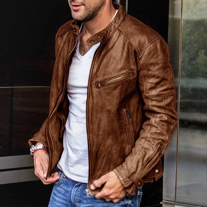 Chaqueta de piel sintética para hombre, abrigo de talla grande para y otoño, a la moda, cortavientos para motocicleta|Chaquetas| - AliExpress