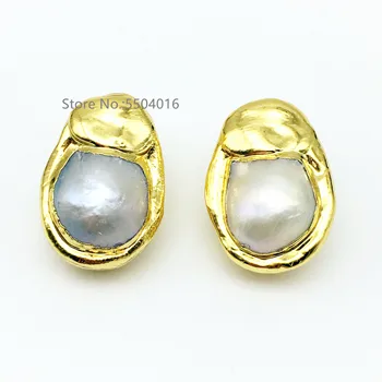 

natural freshwater nucleated pearl gold stud earrings best wedding party gifts electroplated pearl earring women fashion Jewelry