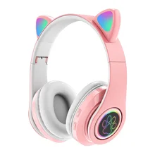 B39 New lovely wireless cat ear 5.0 bluetooth headset, head-mounted luminous volume control folding card, game sports music