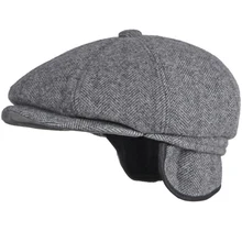 HT3717 Beret Thick Warm Autumn Winter Hat Men Octagonal Newsboy Cap Male Earflap Flat Cap Artist Painter Beret Hat Ivy Beret Cap
