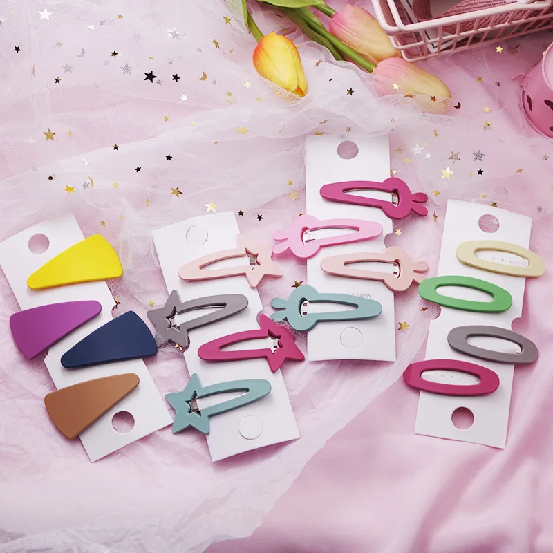 

4Pcs/set Korean Candy Color Hairpin Cute Geometric Scrub Hair Clip For Women Girls Hair Accessories