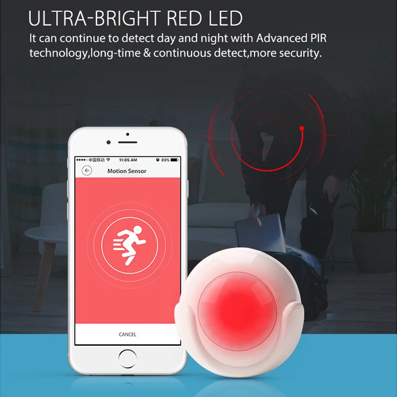 KSLAIC Wifi PIR Motion Sensor Body Movement Wireless Infrared Detector Smart APP Control Home Security Burglar Alarm Sensor