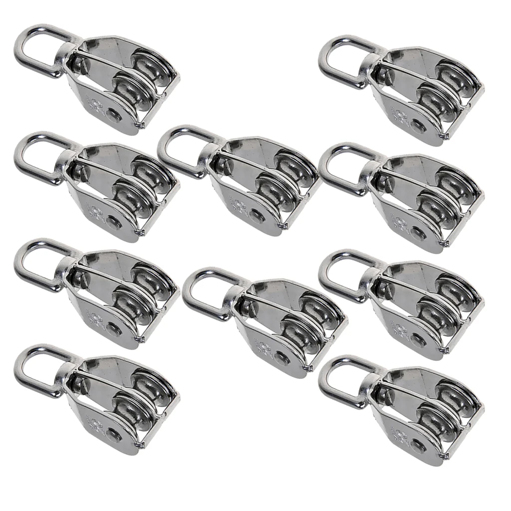 10x M20 Stainless Steel Double Sheave Swivel Eye Rope Pulley Block Wheels