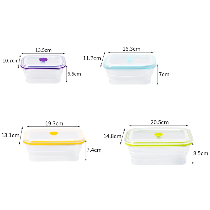 New Rectangular Lunch Box Pure Silicone Lunch Box Folding Outdoor Microwave Lunch Box Storage Storage Box