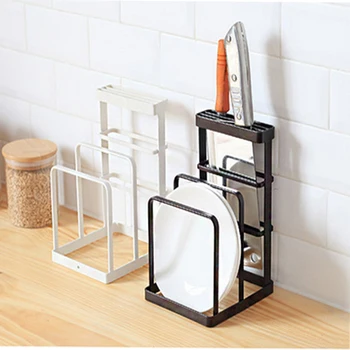 

Iron Kitchen Storage Holder Floor Type Kitchen Shelf Rack Pot Lid Cutting Board Holder Tableware Organizer