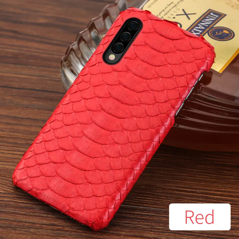 Натуральной кожи питона чехол для телефона для samsung galaxy a50 a70 a30 a40 a8 a7 S10 S7 S8 S9 plus Note 10 Snakeskins Чехлы для задней панели - Цвет: Красный