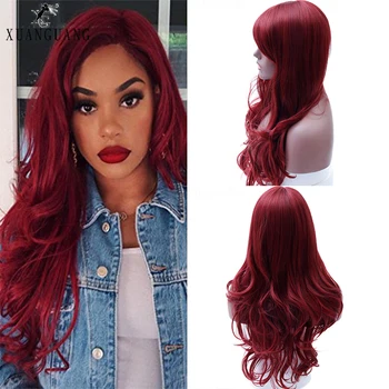 

Long Full Wig Red Wavy Wigs for Black Women Side Part Heat Resistant Wig Red Cosplay Wig