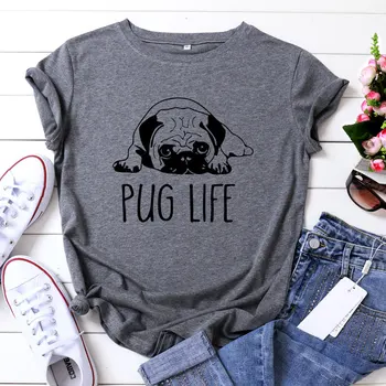 

Women T-shirt 100% Cotton Plus Size Short Sleeve Pug Life Print Female Vogue t shirt O-Neck harajuk Tops Tees Femme S-3XL