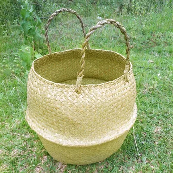 

Foldable Natural Seagrass Woven Storage Pot Garden Flower Vase Storage Basket Plant Pot Covers Home Decor