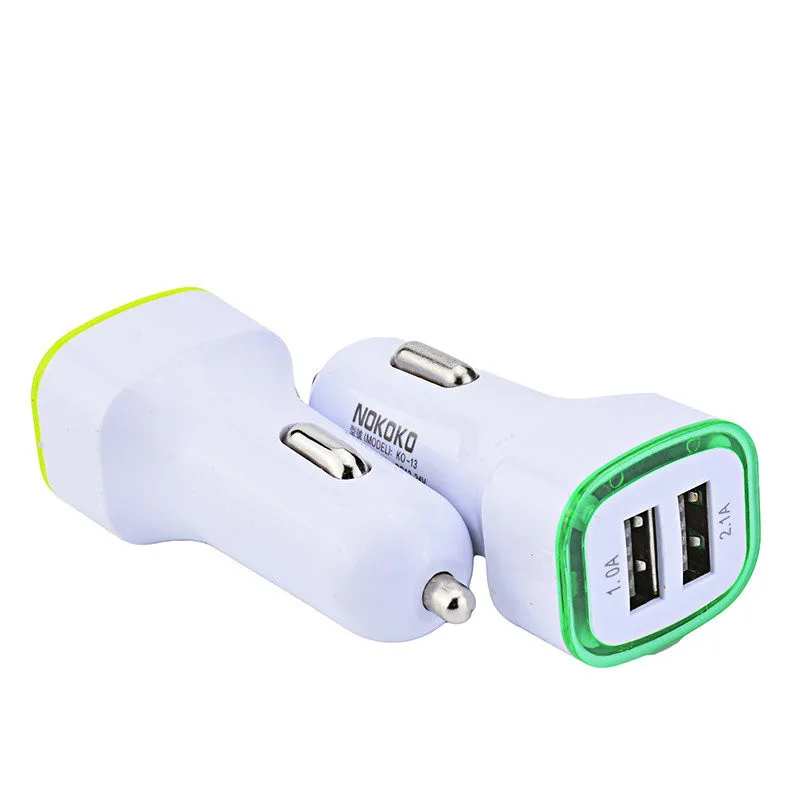 500pcs Square LED light 2.1A Dual USB 2 ports car Charger Adapter For iPhone 5/5S 6/6S Plus 7 8 For xiaomi Cell Phone GPS Tablet