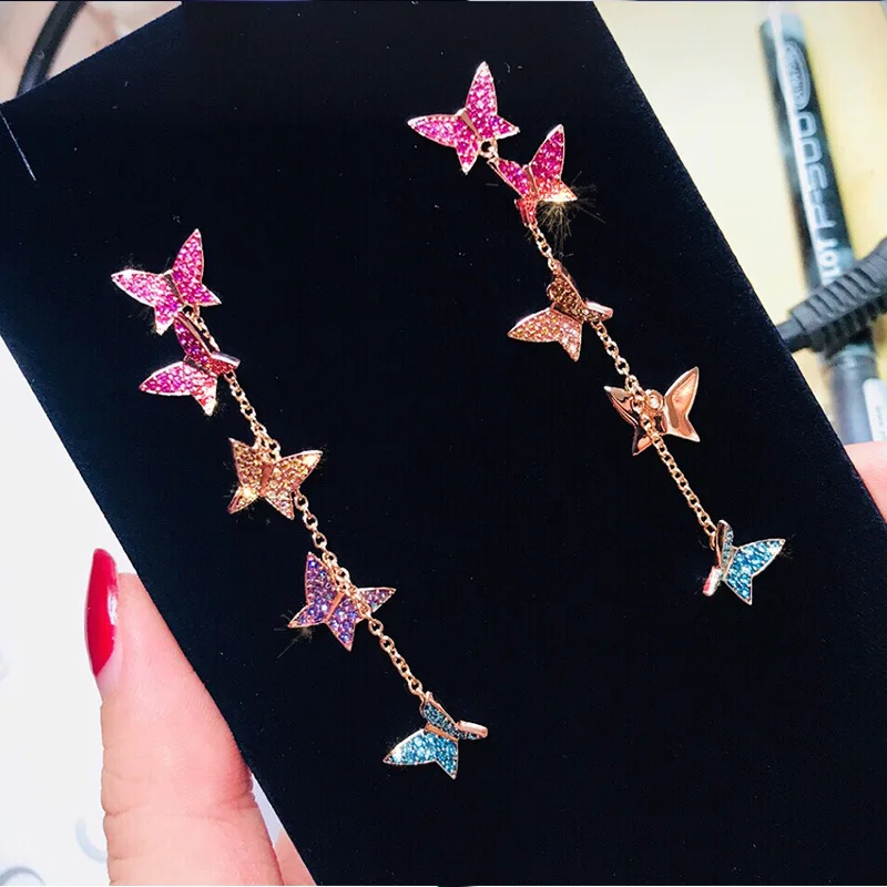 Swarovski элемент Кристалл стиль Цзян тонкая пленка с градиентом цвета стерео бабочка висячие серьги