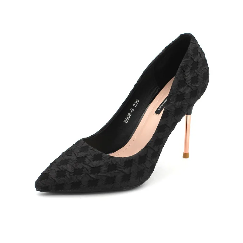 

6608-8 Spring And Autumn 2019 New Style Thin Heeled Elegant 10cm High-Heel WOMEN'S Shoes Shallow Mouth Versatile Pointed-Toe Onl