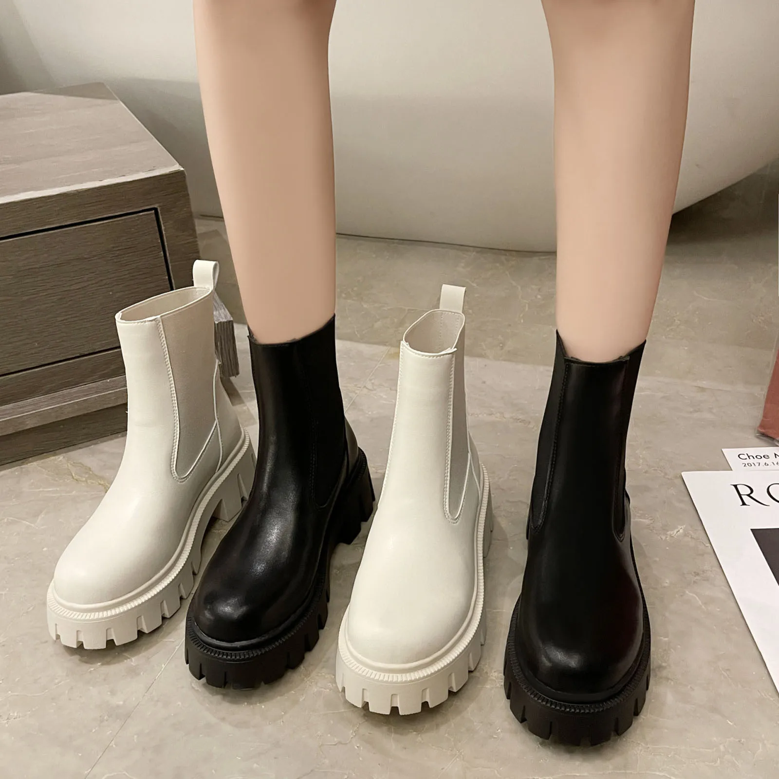 Botas de plataforma para mujer, Botines Chelsea gruesos, color Beige, Punk,  gótico, para motocicleta, de diseñador, color negro, 2021|Botas a media  pantorrilla| - AliExpress