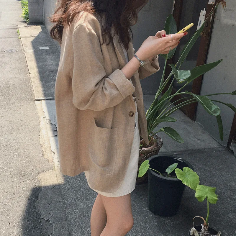 New Style South Korea Online Celebrity Cotton Linen Suit Jacket Women's Summer Thin Korean-style Loose-Fit Flax Suit Versat