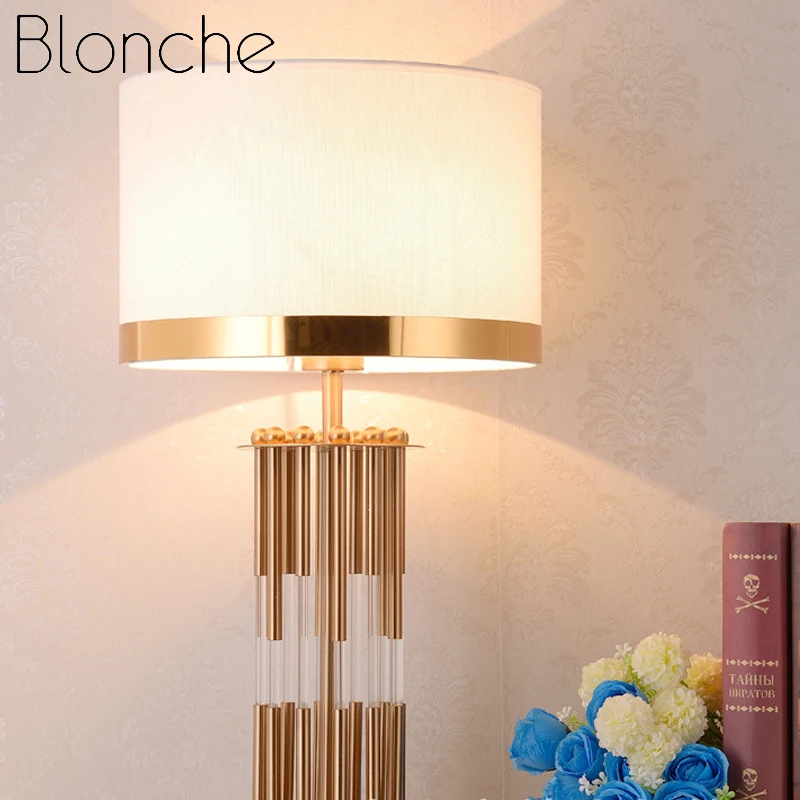 Современная железная настольная лампа Blonche, E27, тканевая настольная лампа для дома, гостиной, спальни, прикроватный Декор, освещение, золотые металлические светильники