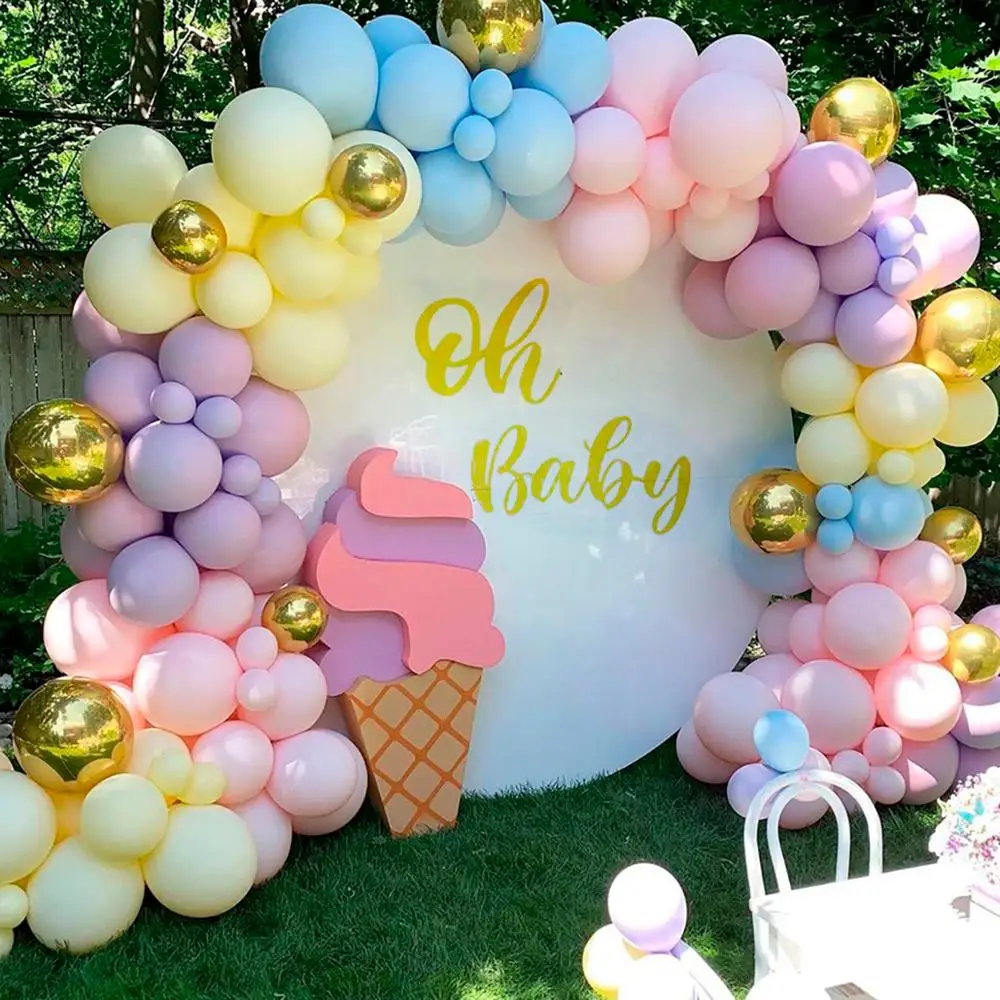 QIFU globos de macarrón guirnalda globos de látex arco decoración de fiesta con diseño de feliz cumpleaños niños adultos boda globo cadena Baby Shower Balon