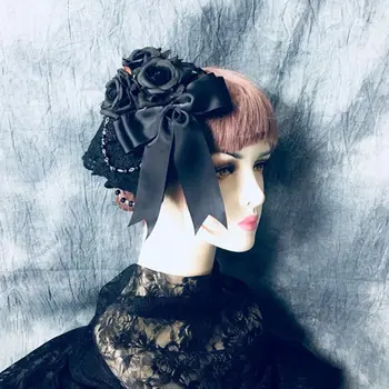 

Lady Floral Lace Fascinator Artificial Rose Bowtie Hairclip Faux Beads Chain Hat Floral Lace Fascinator