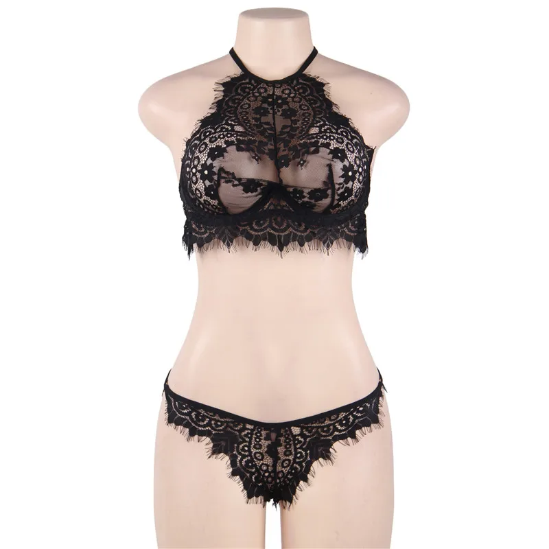 Black Lingerie Sets Ohyeahlady Лидер продаж нижнее белье с кружевами с цветочным узором наборы Холтер сексуальный женский бюстгальтер трусики набор Мода Вышивка Новинка Lenceria Mujer RJ80841 - Цвет: Black Lingerie Sets