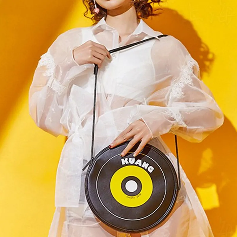 

2019 the New Creative Vintage Vinyl Record Shoulder Messenger Bag Round Personality Trend Package