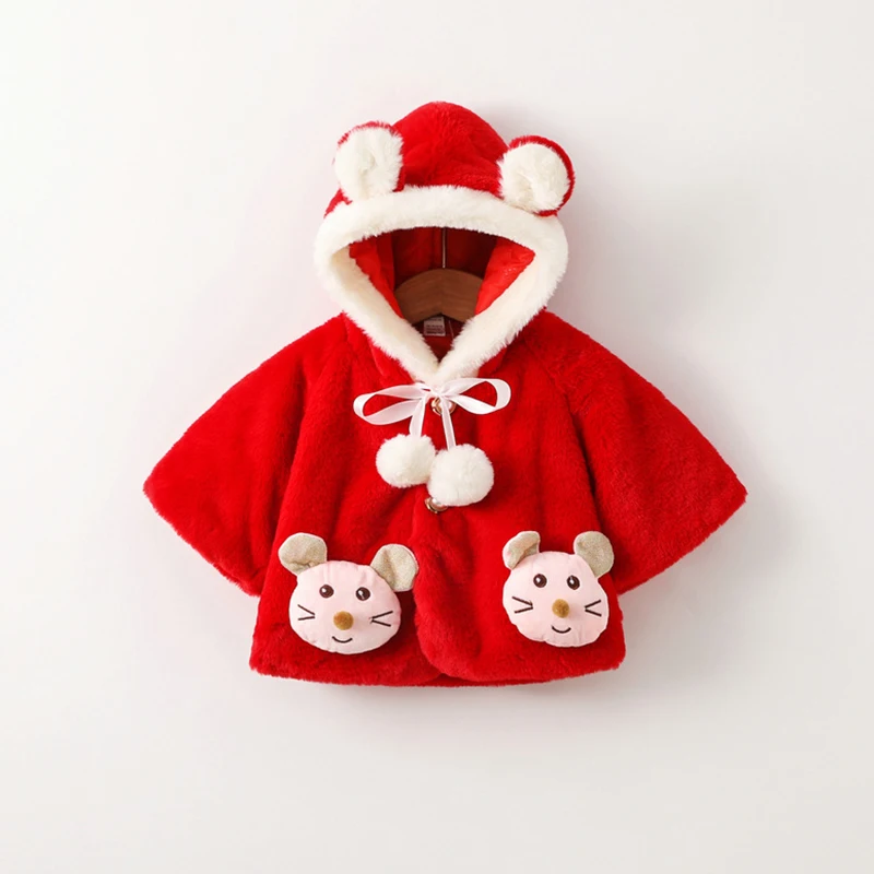 

Baby Girl Clothes Cute Little Mouse Plush Princess Girls Coat Autumn Winter Warm Hooded Infants Jacket Christmas Cloak Outerwear