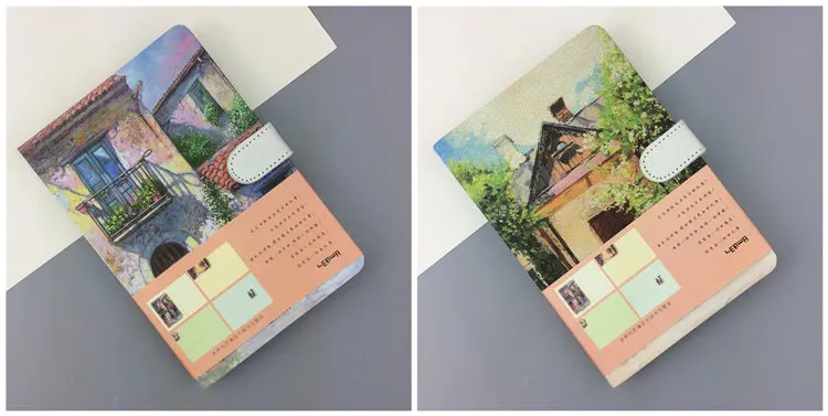 Small Fresh Hand Account 32K Color Page Magnetic Buckle Blank Notebook Coated Side Travel Account 3 Beautiful Town