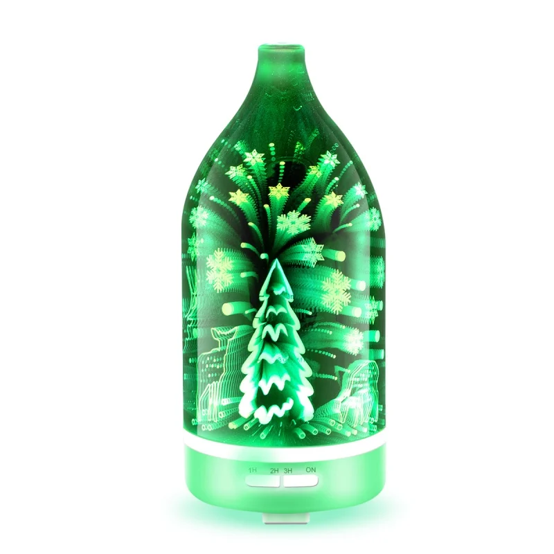 Ultrasonic Aromatherapy Oil Humidifier With Timer Setting Christmas 3D Glass Essential Oils Diffuser 7 Color Changing Nightlight