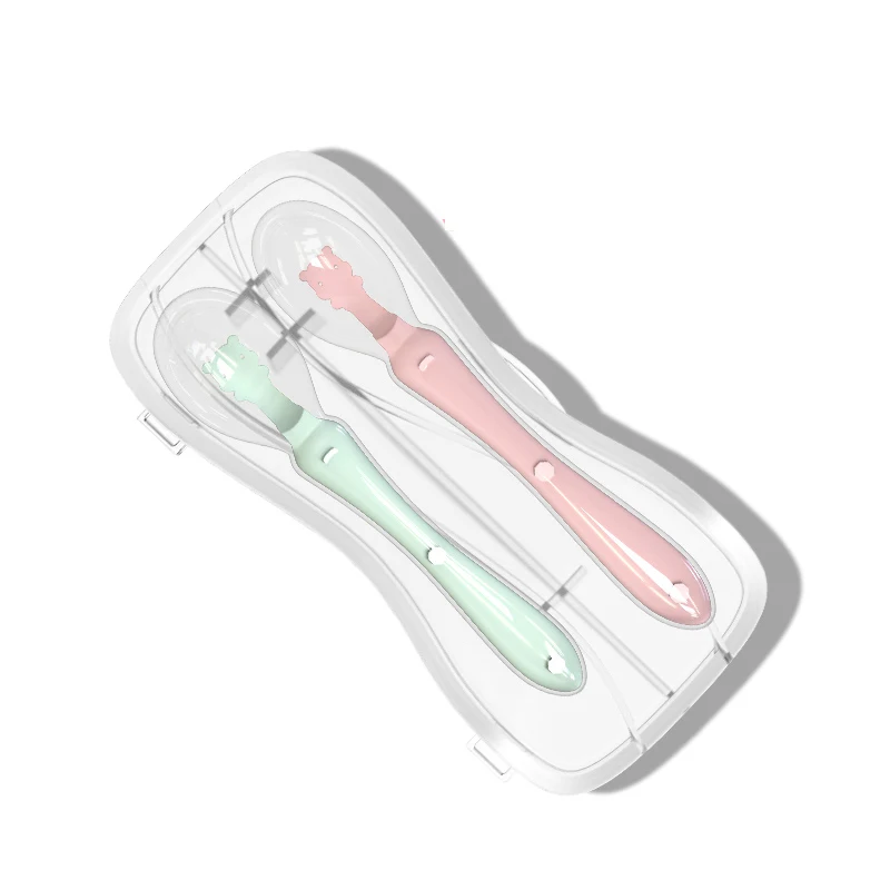 Pink and Green Силиконовая детская мягкая суповая ложка Hcalthy Infant Scnsing Tcmpcrature Sucker Kichen кухонная ложка Ricc ложка Childrc Tablcwarc - Цвет: Pink and Green