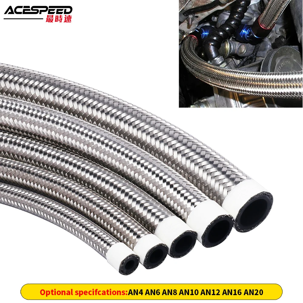 

AN4 AN6 AN8 AN10 AN12 AN16 AN20 Braided Oil Line Fuel Hose Oil Gasoline Brake Line Hose For Racing Motorcycle Pipe 1 Meter