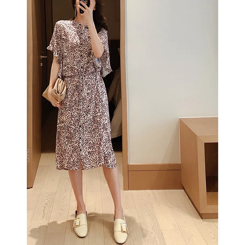 

Women Dress Spring / Summer 2020 Light Purple Flower Batwing Sleeve Dress