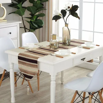 

Birthday Table Runner Family Dinners Modern With Tassel Banquet Decoration Colorful Stripes Chenille Wedding Party Bedroom