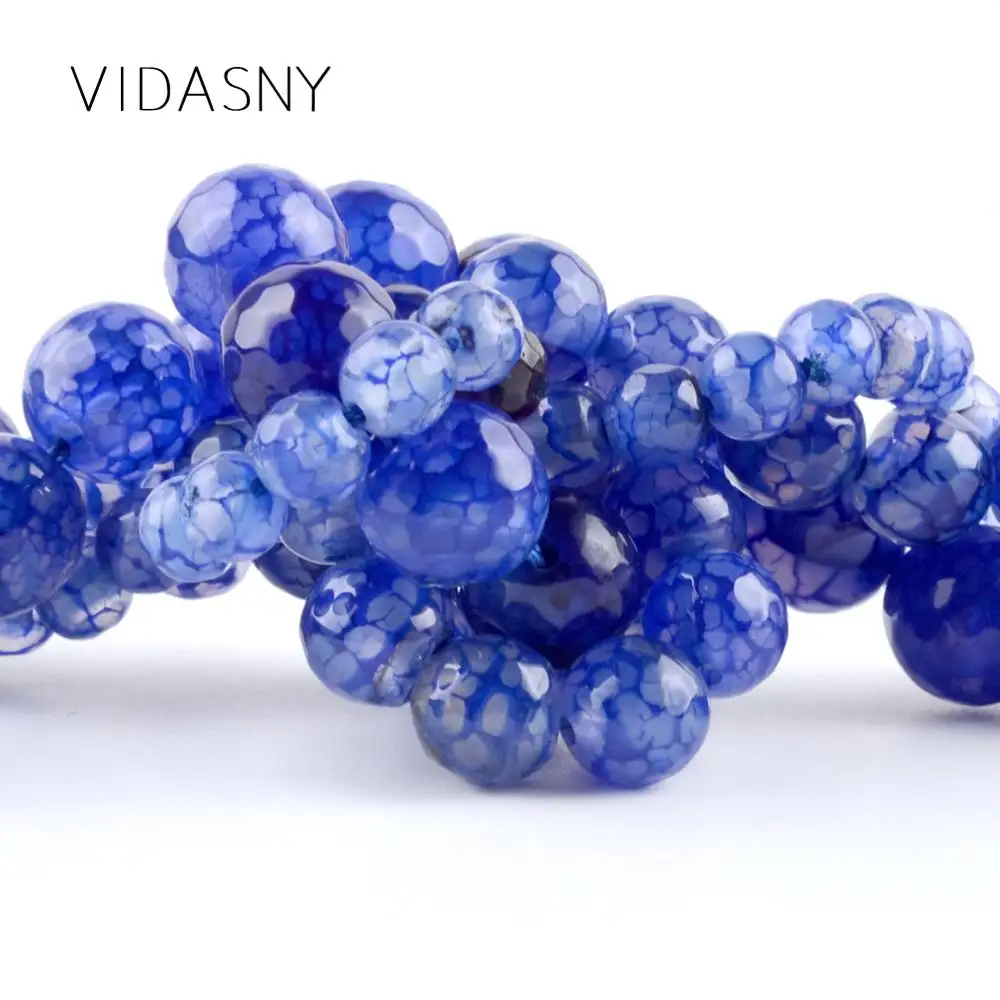 Бусины из агата с натуральным драгоценным камнем и синими гранеными венами