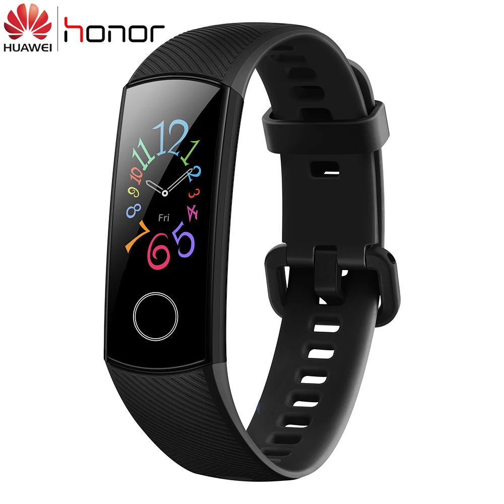 black Huawei Honor Band 5 браслет глобальная версия крови кислородом Смарт часы группа AMOLED фитнес-трекер данные сна пульсометр - Цвет: black