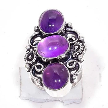

Genuine Amethyst Ring Silver Overlay over Copper , Hand Made Women Jewelry gift , Size: 7.5, R6975