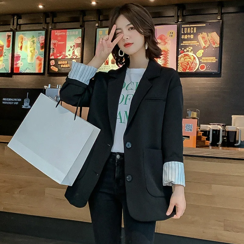 Low Price Women's jacket coats feminine high quality 2019 new autumn and winter loose solid color ladies blazer Mid-length Big pocket