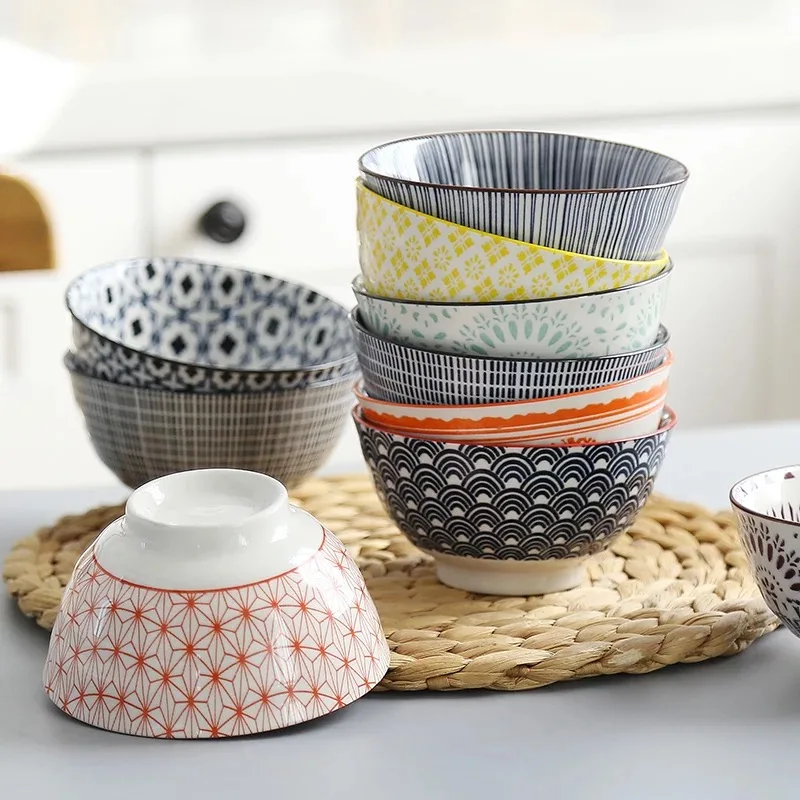4.5 Inch Bowl Japanese Nordic Style Underglaze Ceramic Tableware Household Porridge Soup Rice High Feet Anti-Scalding | Дом и сад