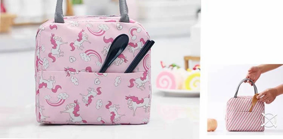 Милый мультяшный Единорог, фламинго, сумка для обеда, переносная Термосумка для еды, пикника, Детская изолированная сумка-холодильник, сумка для льда, женская детская коробка для завтрака
