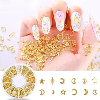 

Mixed Gold Nail Art Decorations Studs Accesoires Nails Design Jewelry Manicure Metal Nail Charms Stone 3D Strass Ongles Supplies