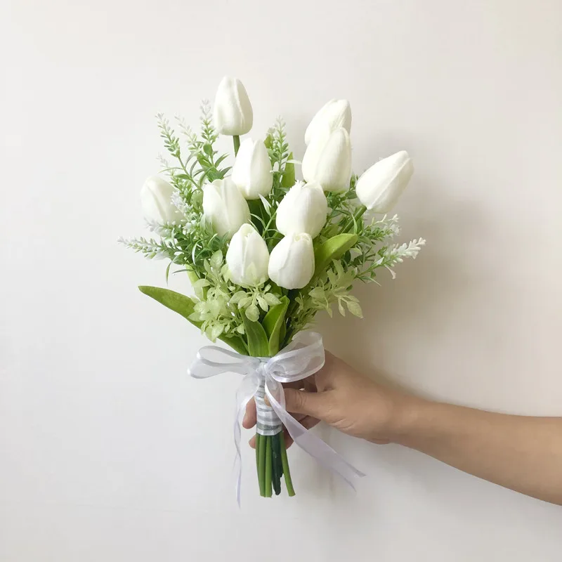 Ivory Tulip Wedding High Simulation Real Touch Silk Flowers Centerpiece of Wedding bouquet fleur artificielle светильник букет afnan la fleur bouquet 80