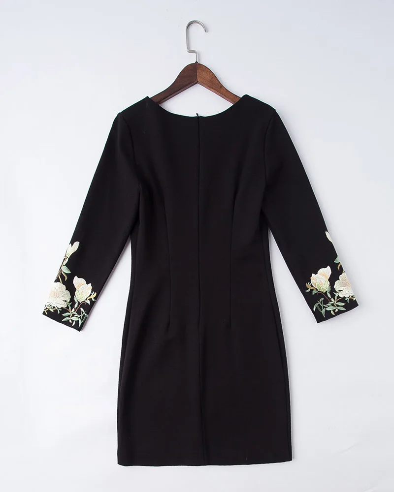 Черное платье для женщин высокого качества Осеннее и зимнее Повседневное с о