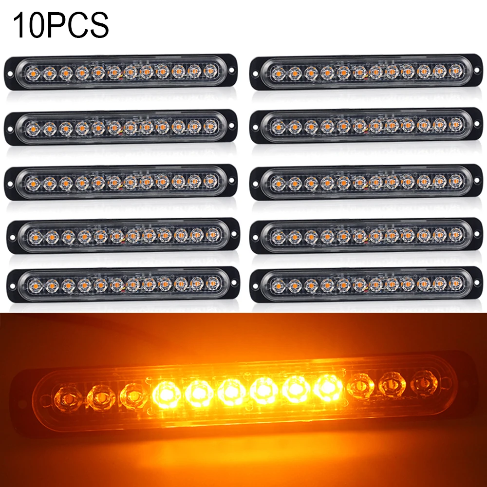 

10x Car Truck Strobe Flash Light Strip Side Lamp Bar Ultra Thin 36W Amber 12-LED