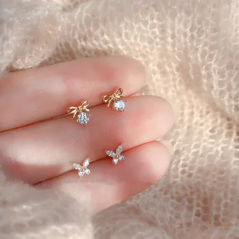 

NPKDS New Fashion Shiny Zircon Butterfly Stud Earrings Simple Temperament Personality Small Women's Earrings