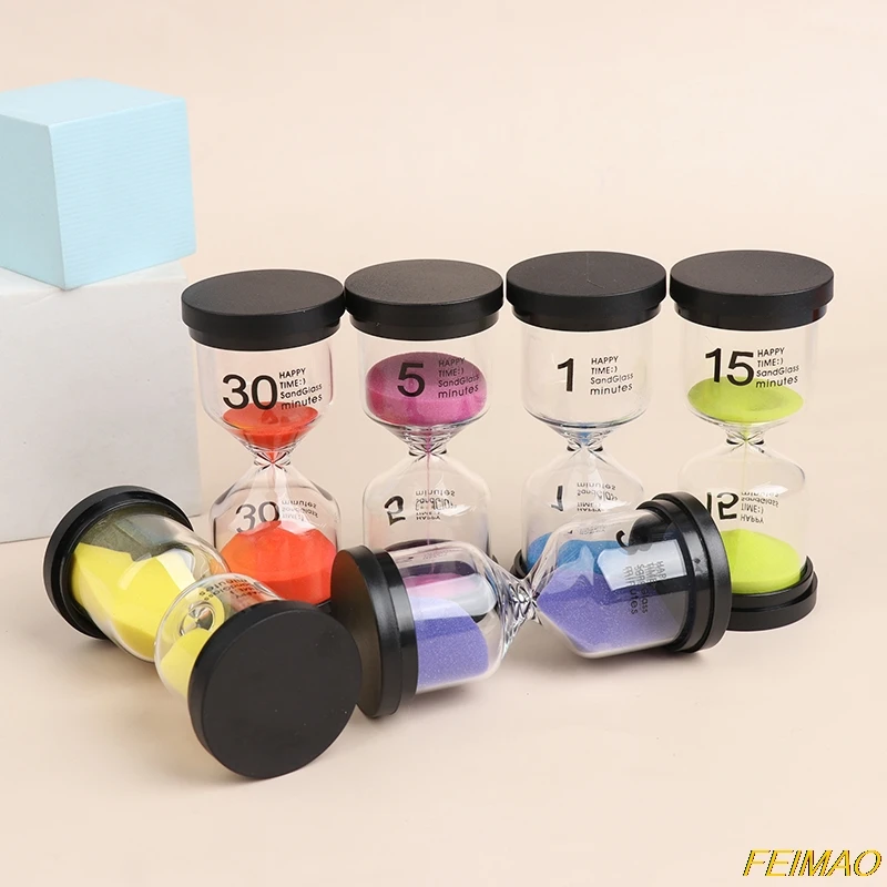 6 Pcs/Set 1/3/5/10/15/30min Sand Clock Sandglass Hourglass Timer School Kids Children Reading Black Cover | Дом и сад