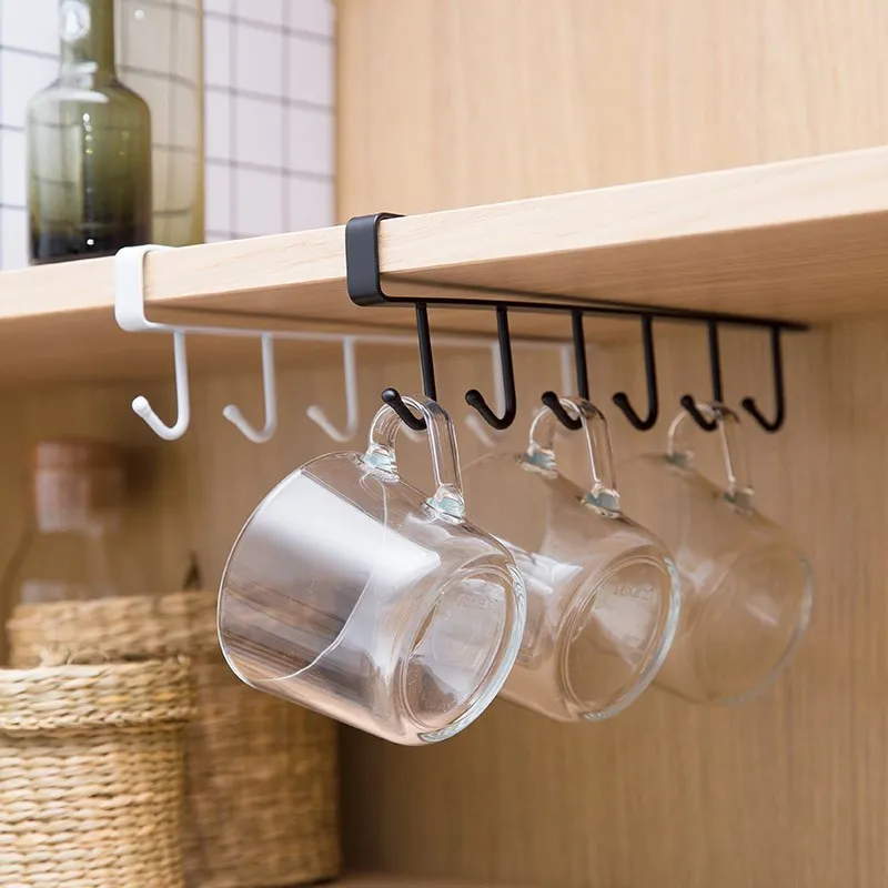 Multifunctional Metal Cupboard Mug Holder Shelf Hooks Rack Hanger Cup Storage
