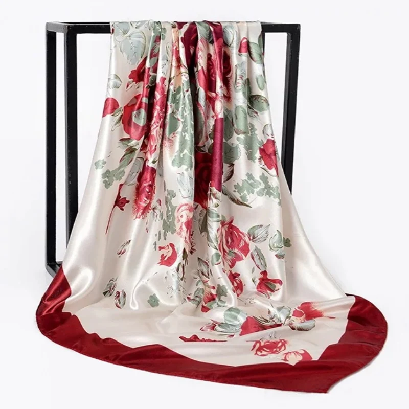 Шелковые шарфы Foulard 90*90 см квадратная голова хиджаб шарф Женский шифон шаль Бандана обертывание глушитель парео - Цвет: 28