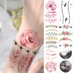 Waterproof Temporary Tattoo Sticker Rose Flower Leaf Pink Red Tattoo Arm Wrist Flash Tattoo Man Woman Child Fake Tattoo Body Art
