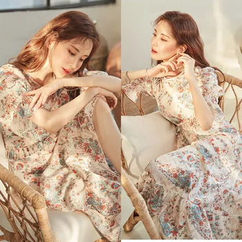 

2020 summer new women retro floral chiffon skirt dress